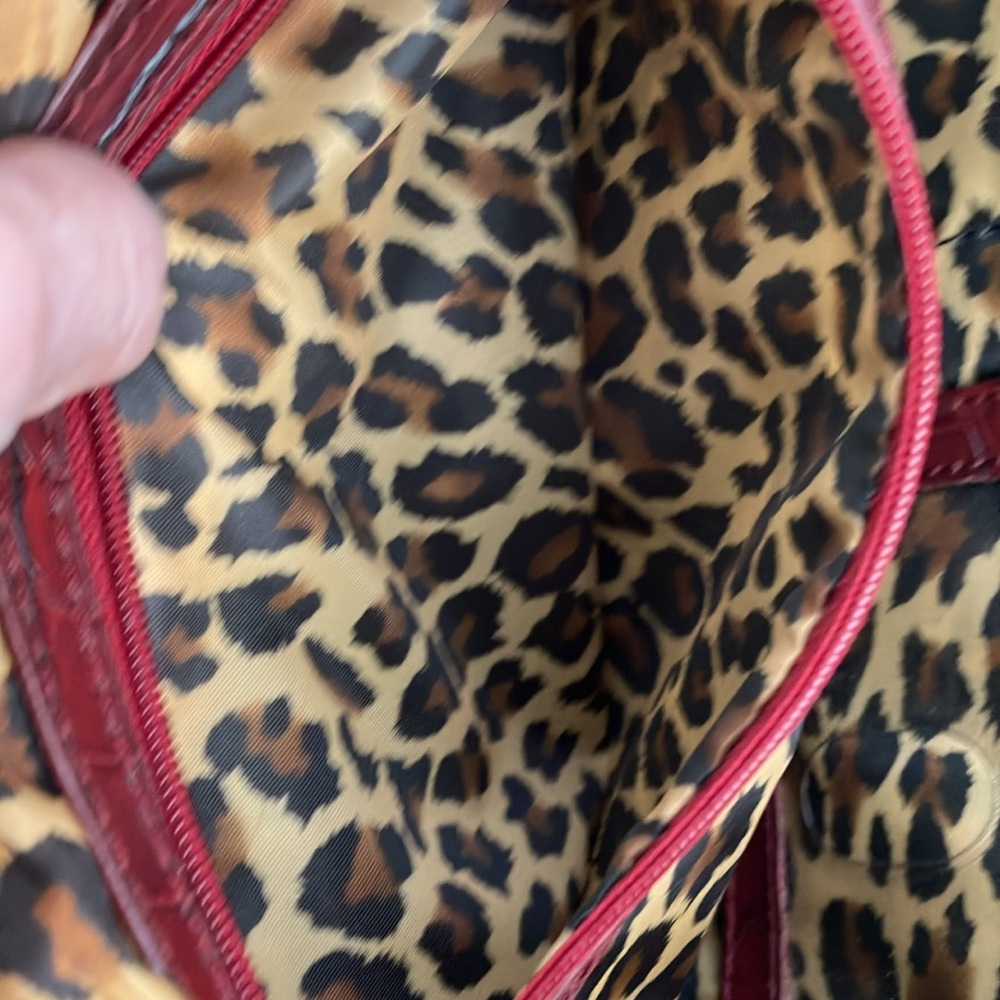 Red Croc-Embossed Handbag with Gold Accents - Picture 6 of 7